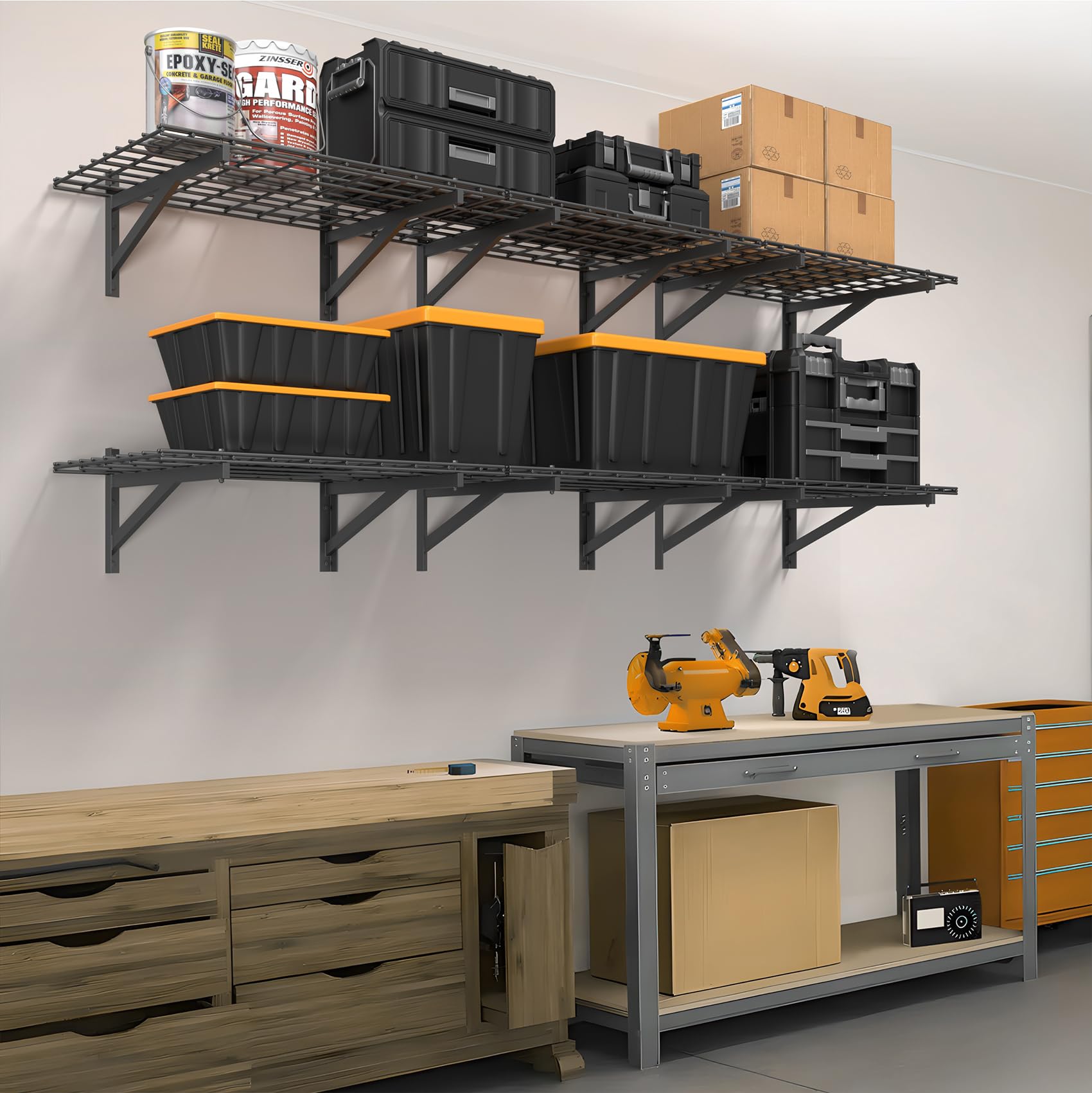 Jusgym 4 Pack Heavy Duty Garage Wall Shelving Set (2x3ft), Wall Mounted Garage Shelves 1000lbs Capacity, 24"x72" Wall Shelf Storage Rack Floating Shelves, Black