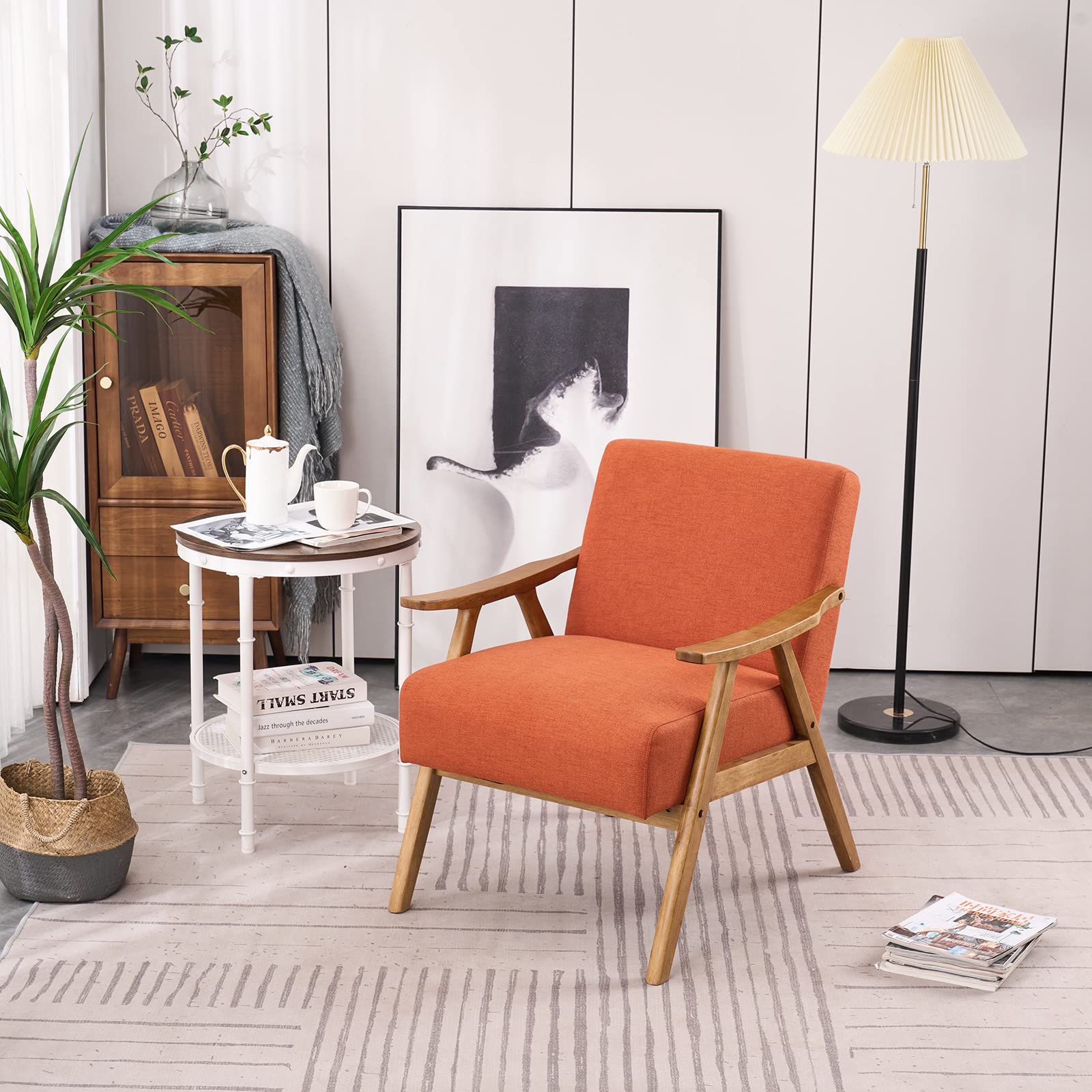 Mid-Century Retro Modern Upholstered Lounge Chair Fabric Accent Chair