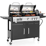 Charcoal and Propane Gas Grill Combo with Side Burner & Porcelain-Enameled Cast Iron