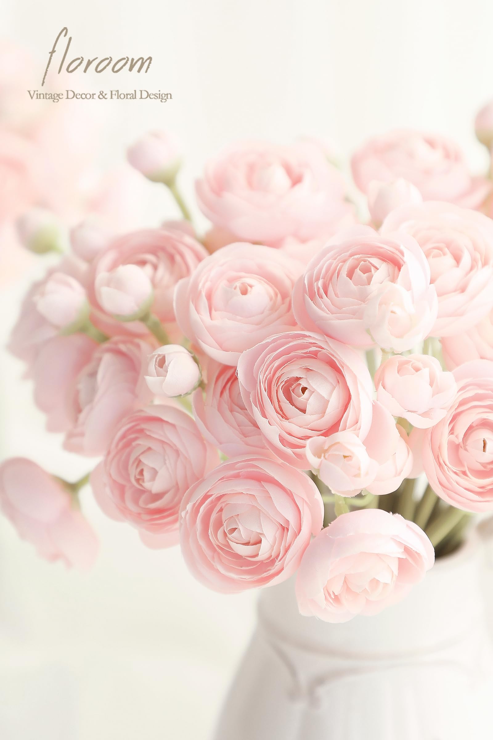 Ranunculus Artificial Flowers 18 Pcs Blush Faux Silk Mini Ranunculus Bulk Fake Wedding