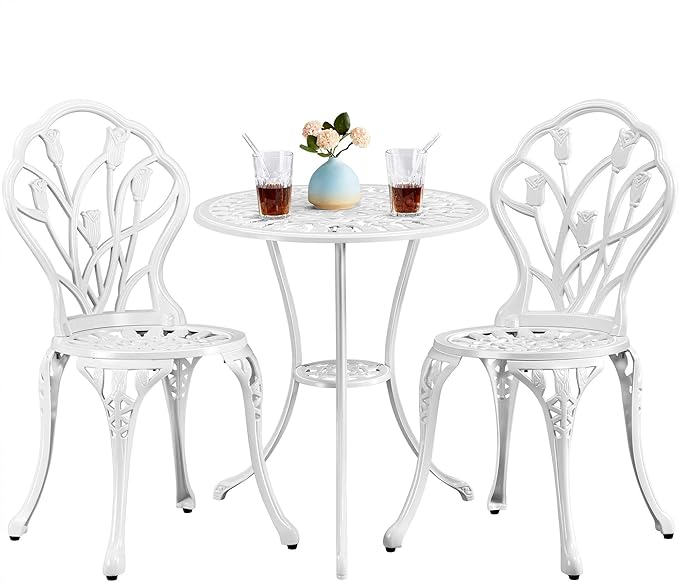 Patio Bistro Sets 3 Piece, Outdoor Rust-Resistant Cast Aluminum Garden Table and Chairs