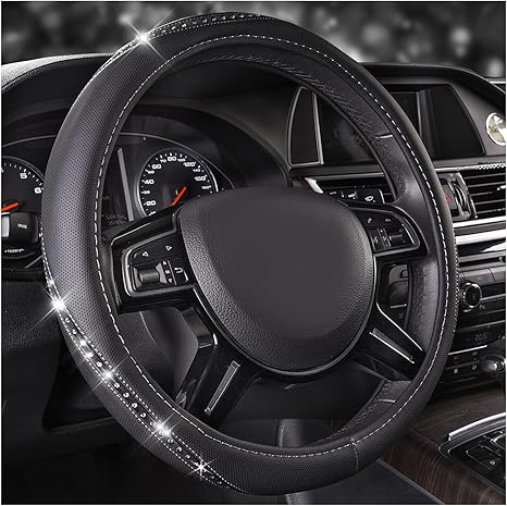 14 PCS Bling Diamond Car Accessories Set for Women, Leather Seat Covers