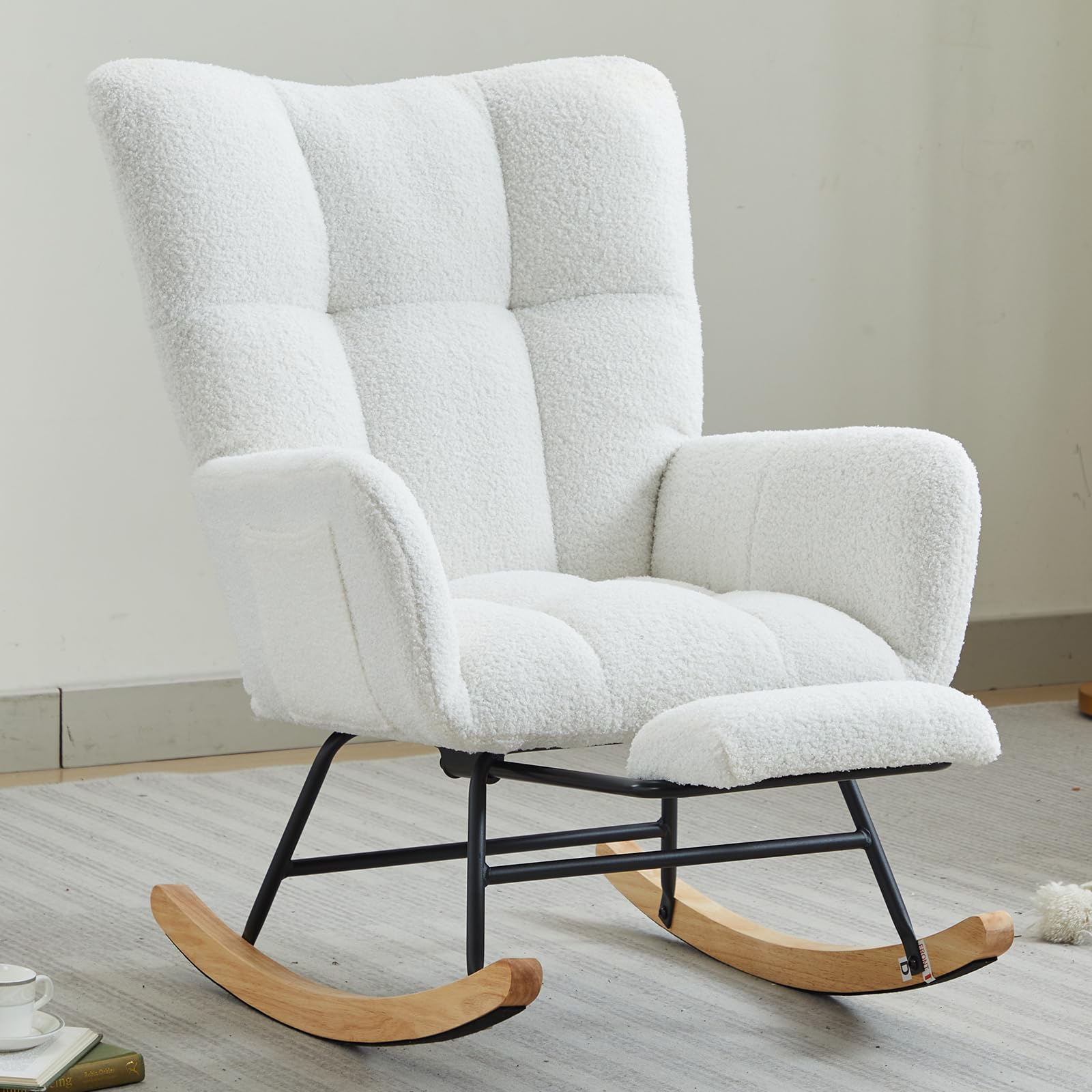 Nursery Rocking Chair, Teddy Upholstered Glider Chair with Footres