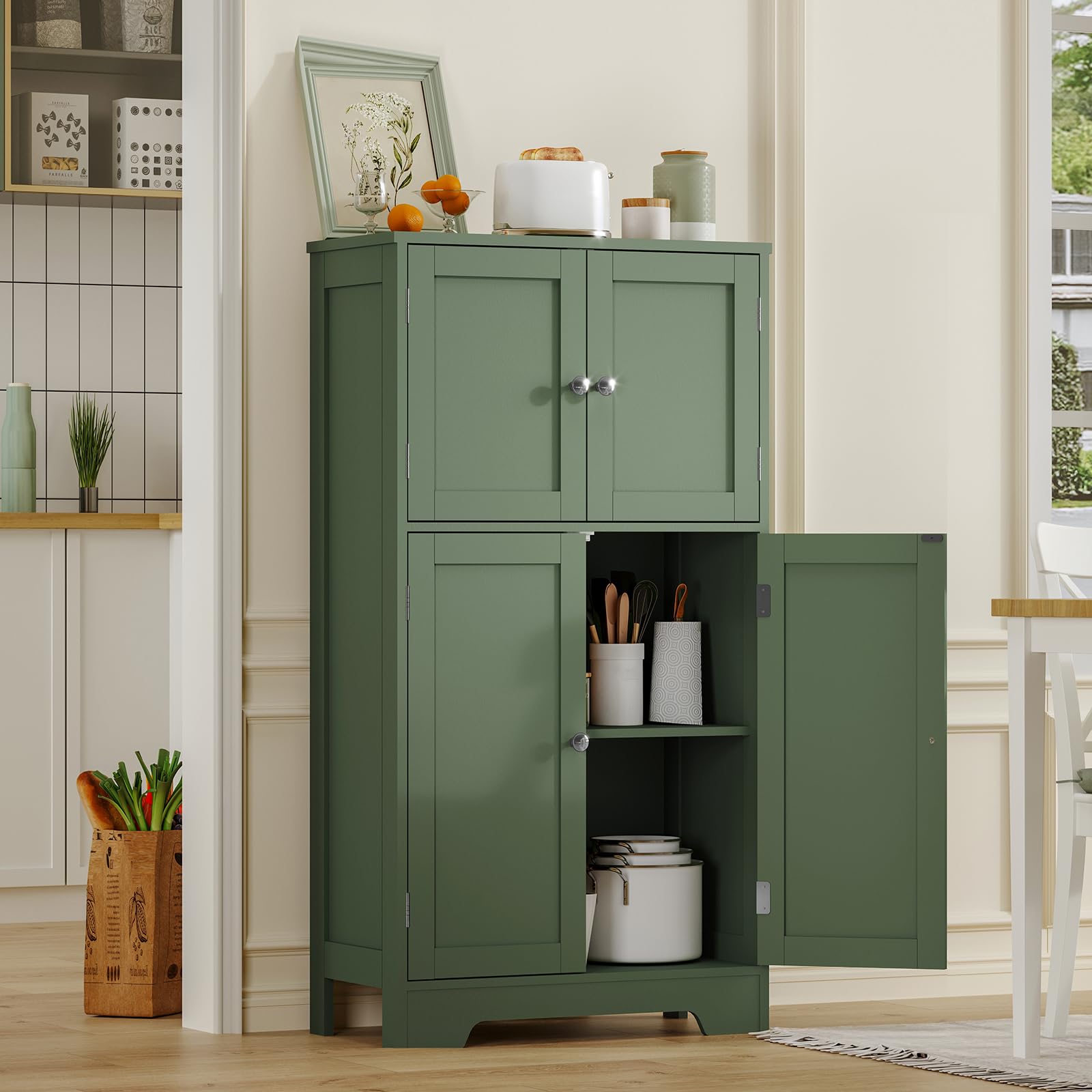 Bathroom Floor Storage Cabinet, Freestanding Bathroom Cabinet with 4 Doors