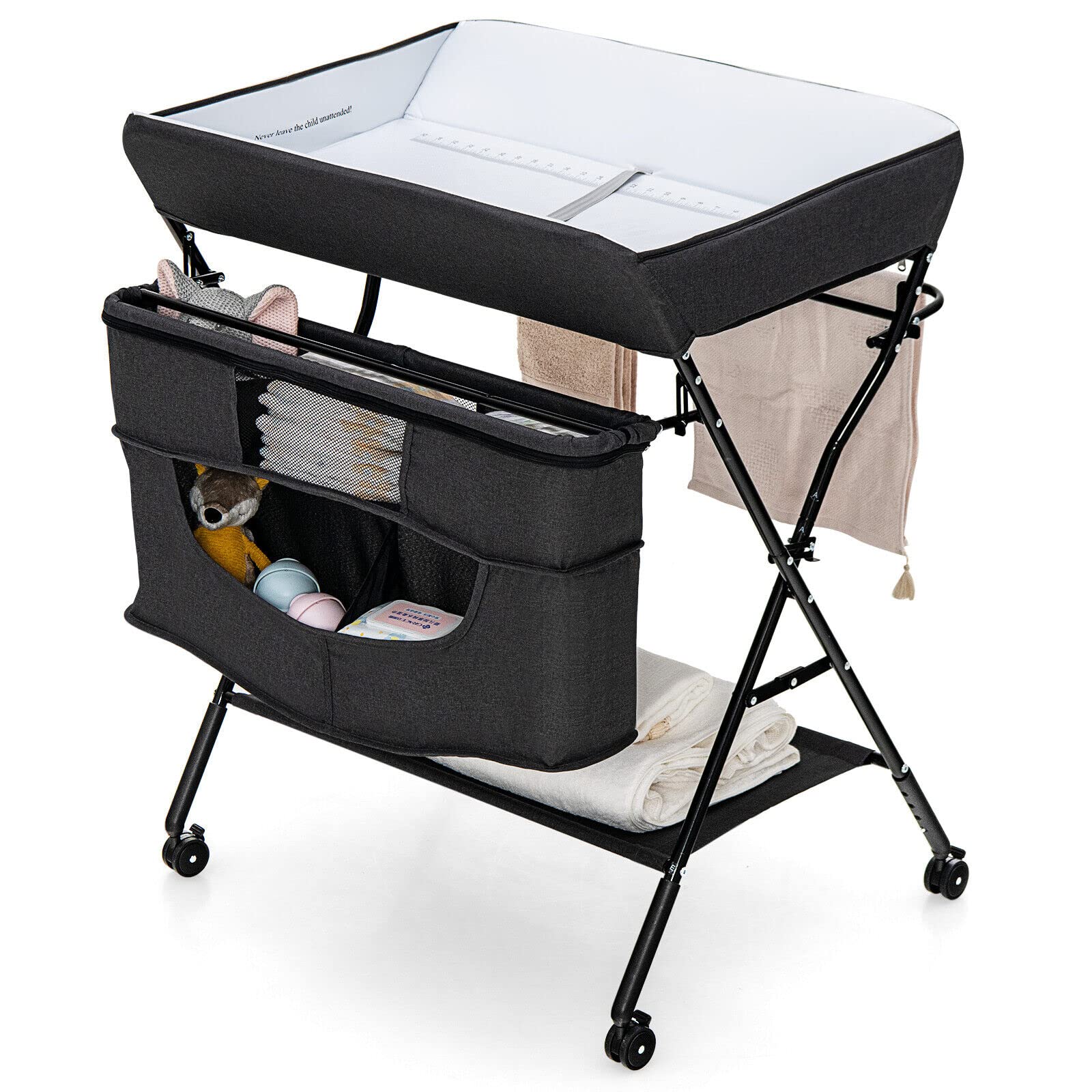 Changing Table, Adjustable Height Portable Diaper Station w/Lockable Wheels