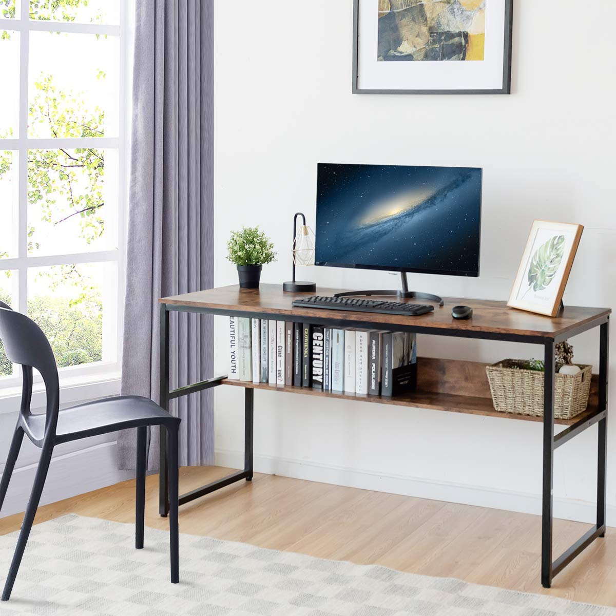 55 Inches Computer Desk with Bookshelf