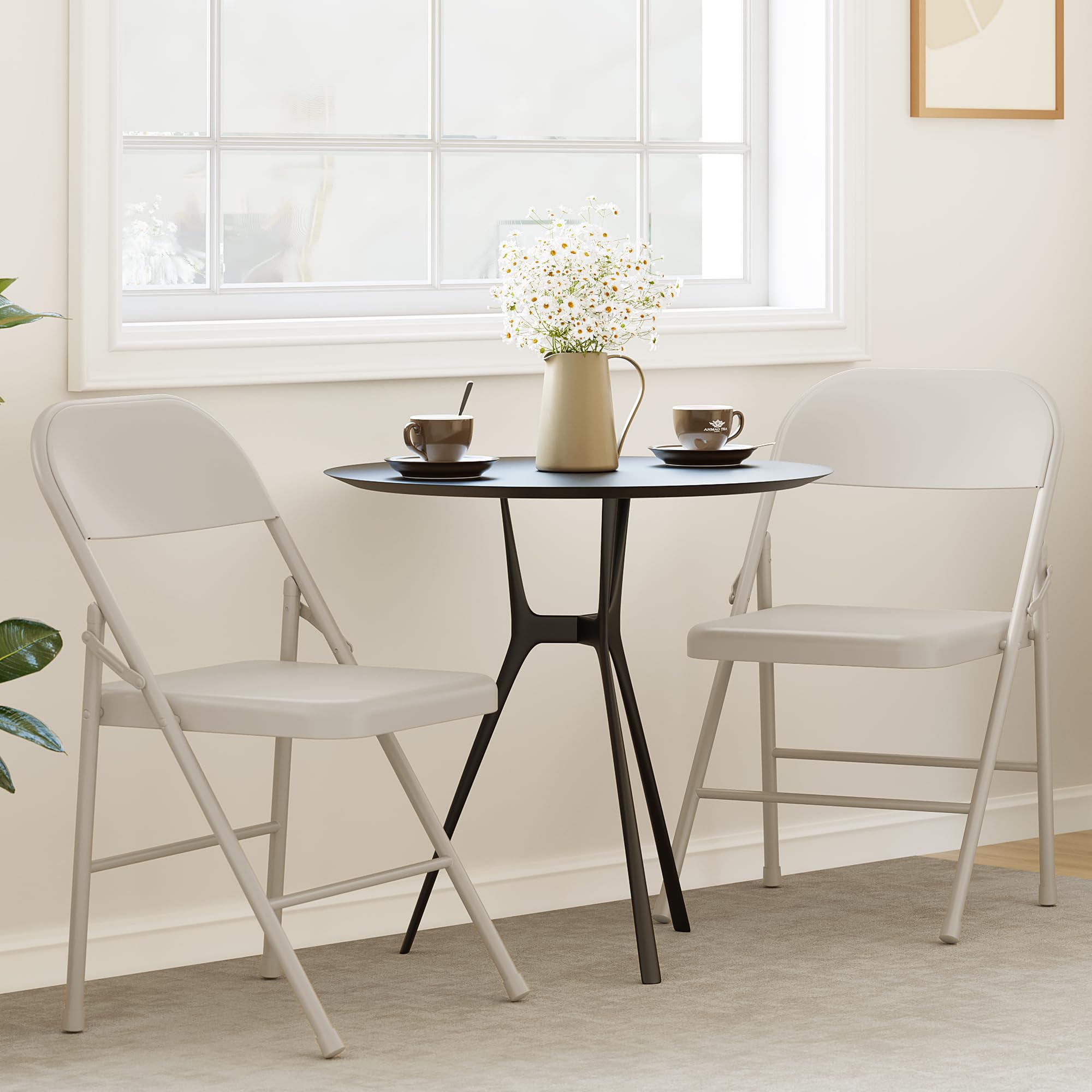 Folding Chairs Set of 4, Foldable Chairs with Metal Frame Hold Up to 350 Pounds