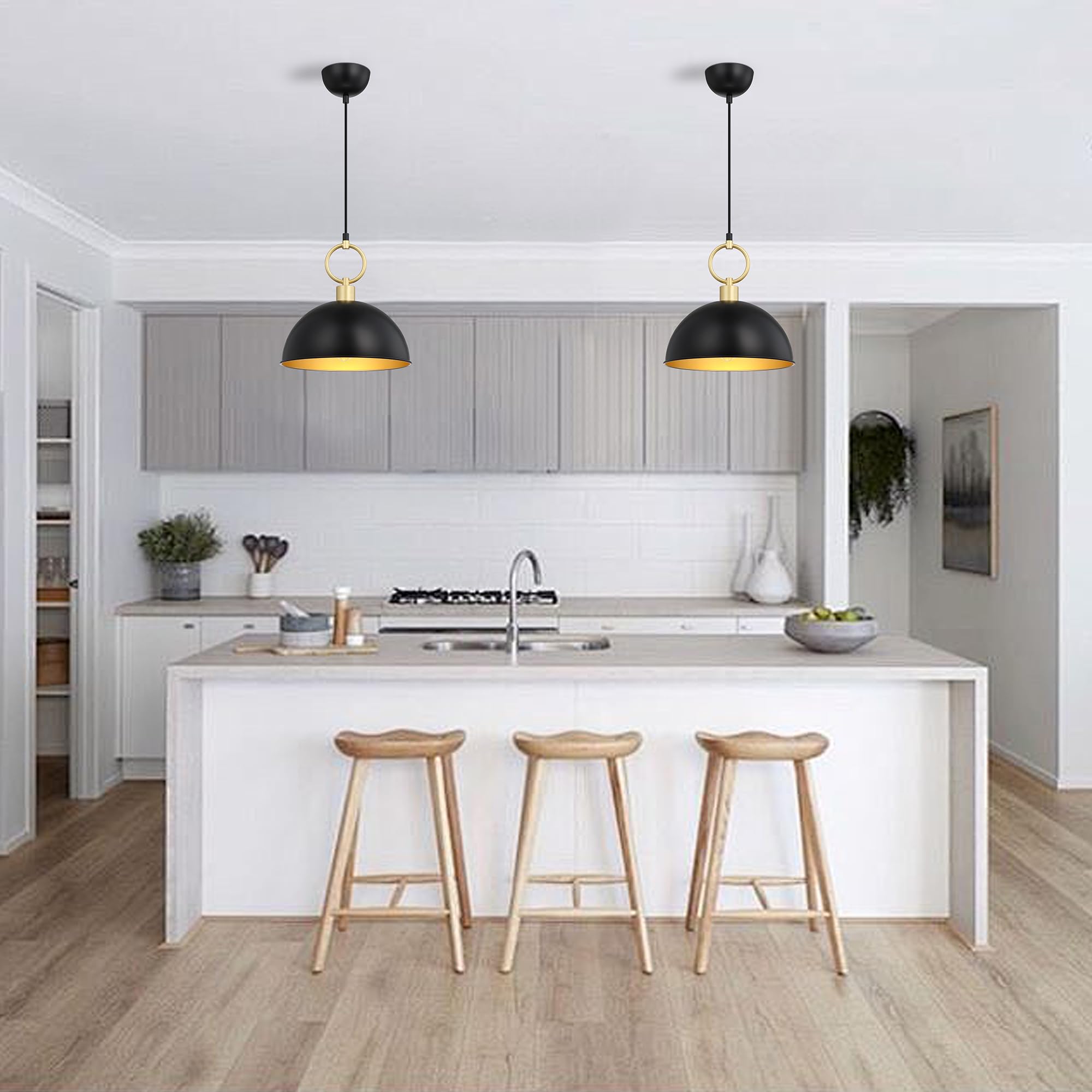 Pendant Lights Kitchen Island,Dining Room Light Fixtures Over Table 2 Pack with Black