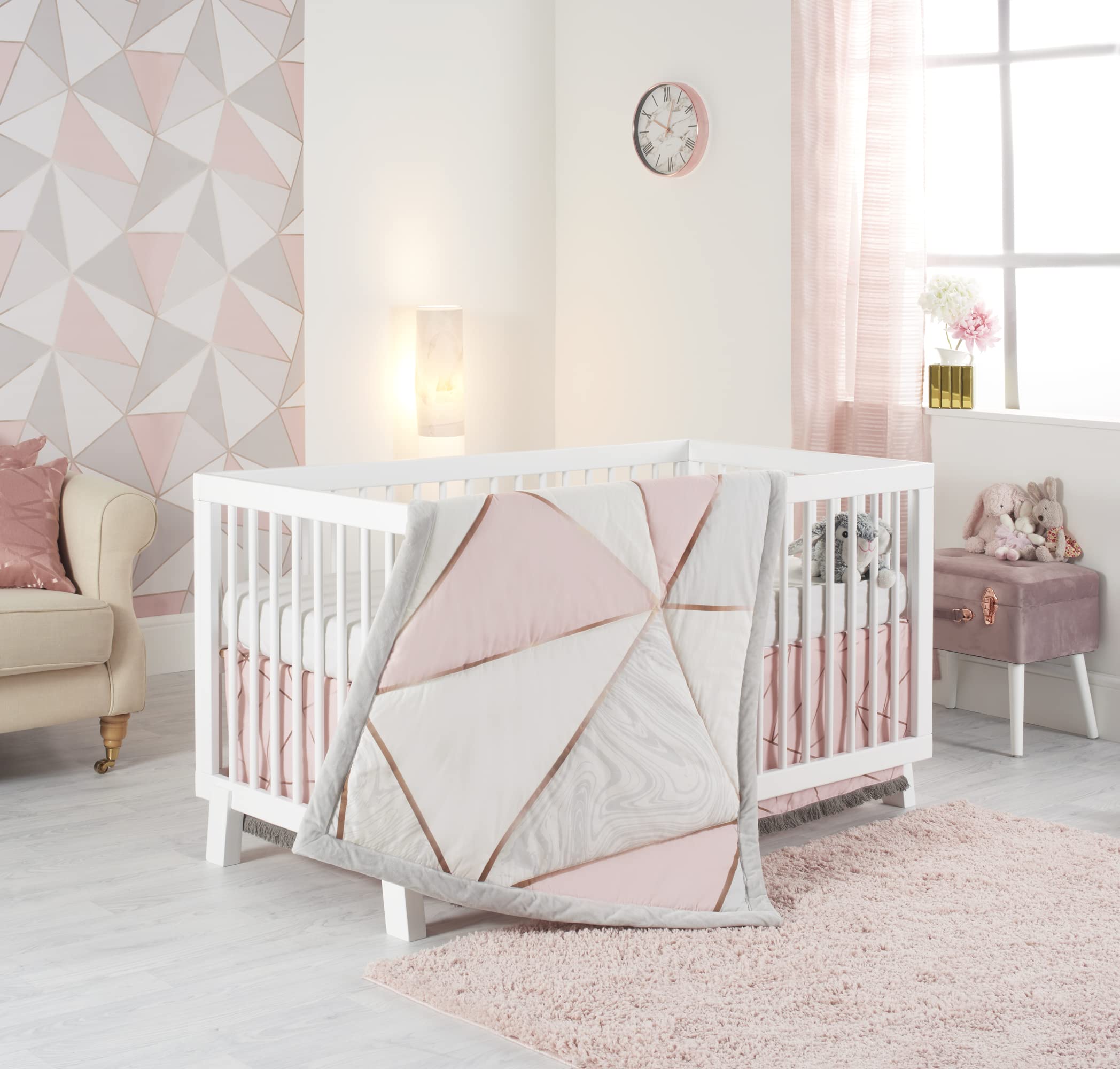 Crib Bedding Set for Girls- 4-Piece Baby Nursery Bedding Crib Set; Geometric