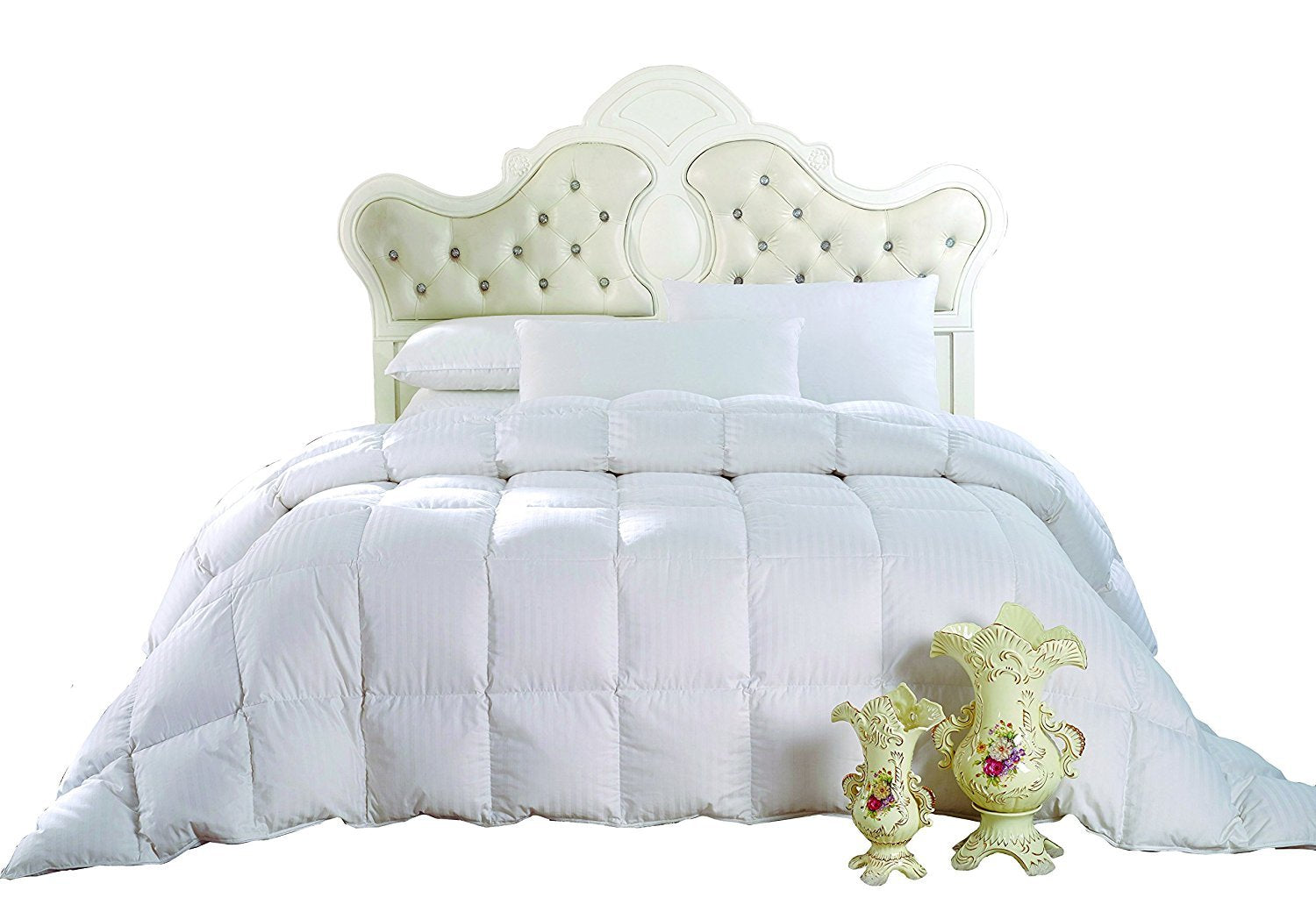 Goose Down Comforter King, 300 Thread Count 100% Cotton Striped Shell
