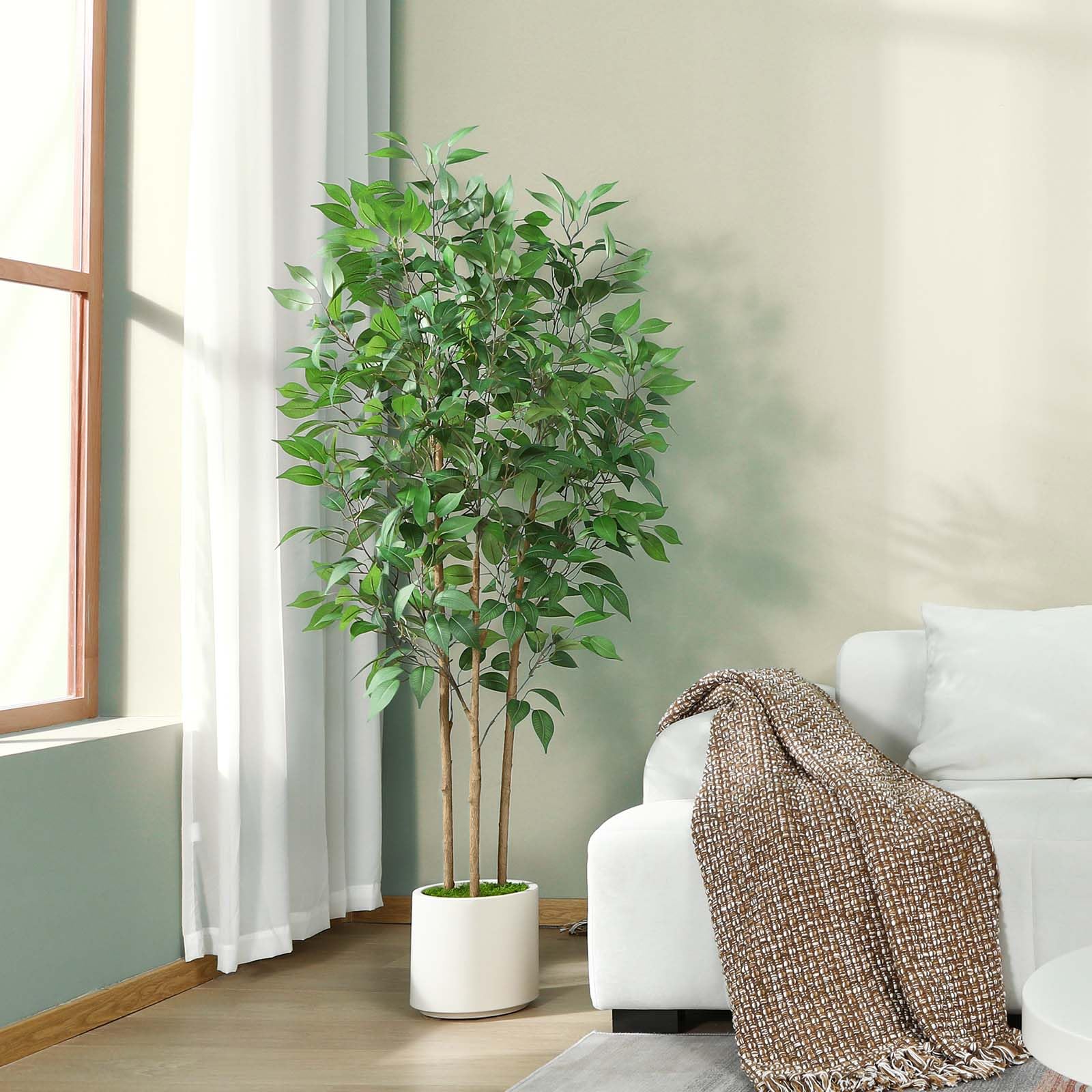 Ficus Artificial Tree 5ft Tall Fake Ficus Tree for Home Decor Indoor Faux Silk Ficus Plant Fake