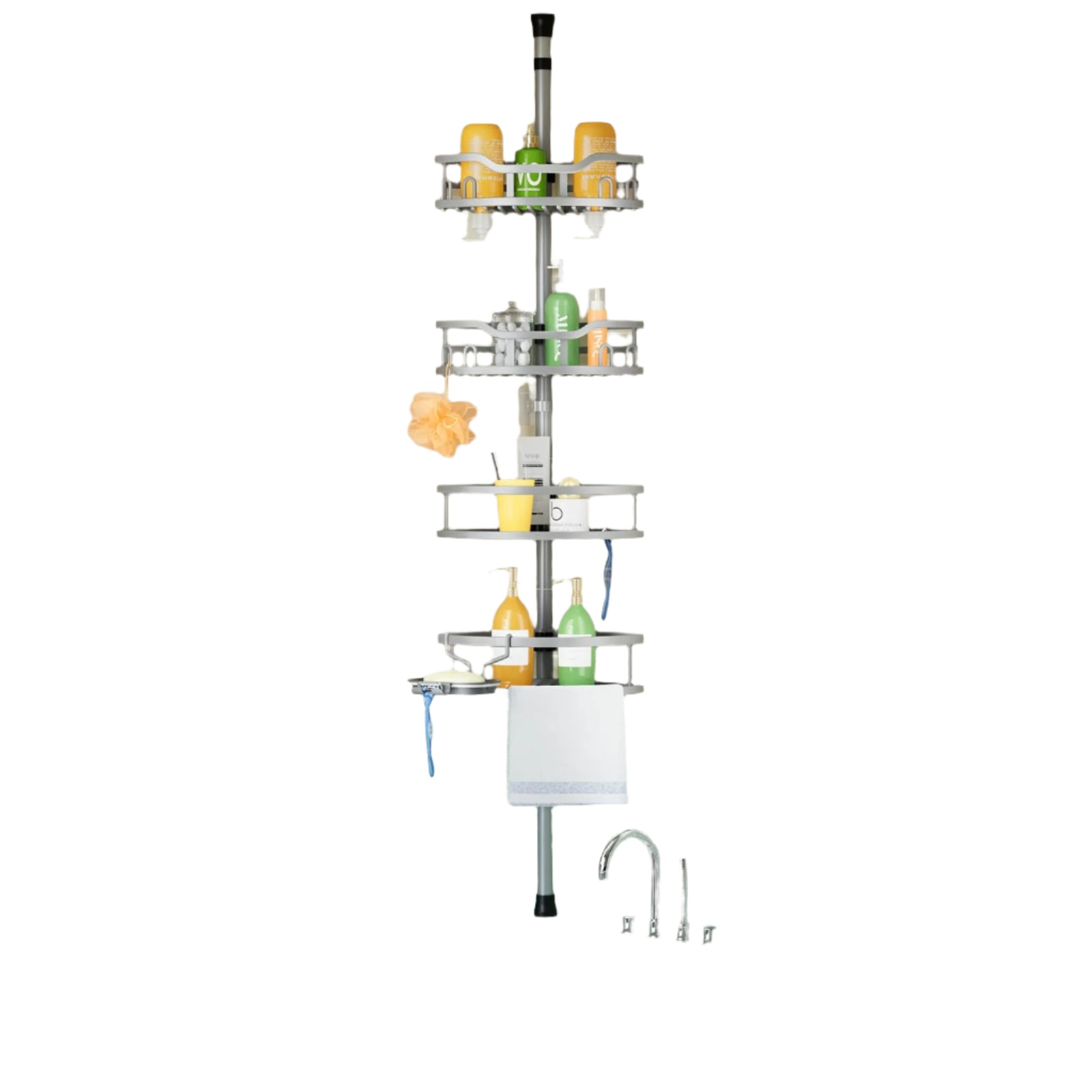 Corner Shower Caddy Tension Pole: Rustproof 4-Tier Bathroom Organizer