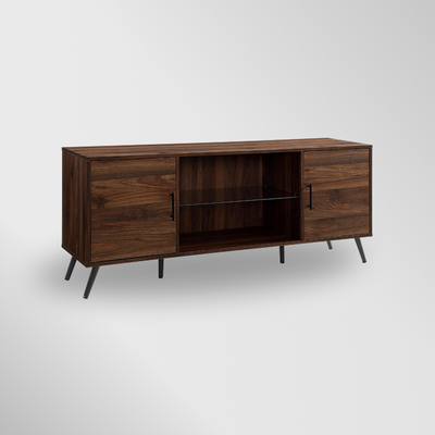 Saxon Mid Century Modern Glass Shelf TV Stand for TVs up to 65 Inches