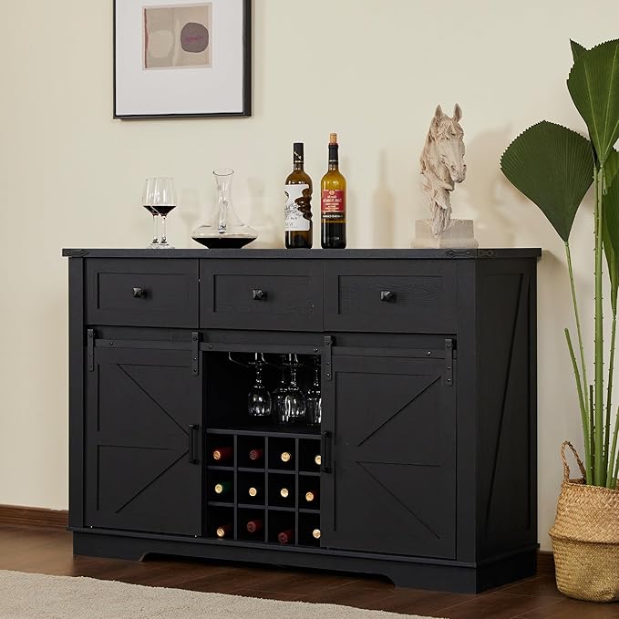 Sideboard Cabinet, Farmhouse Buffet Wine Cabinet with Sliding Barn Door