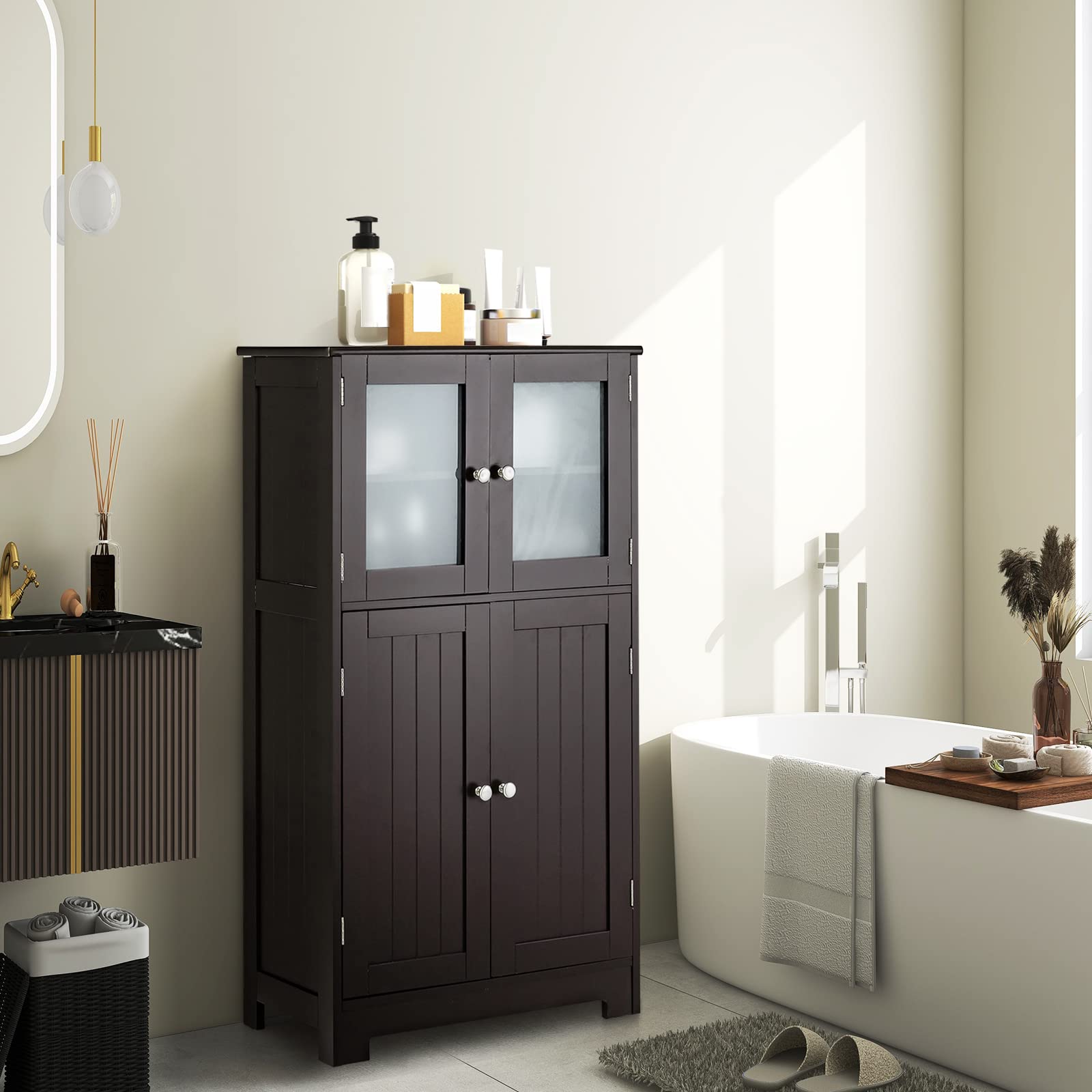 Storage Cabinet with Doors - Bathroom Floor Cabinet, Freestanding Tall Cabinet