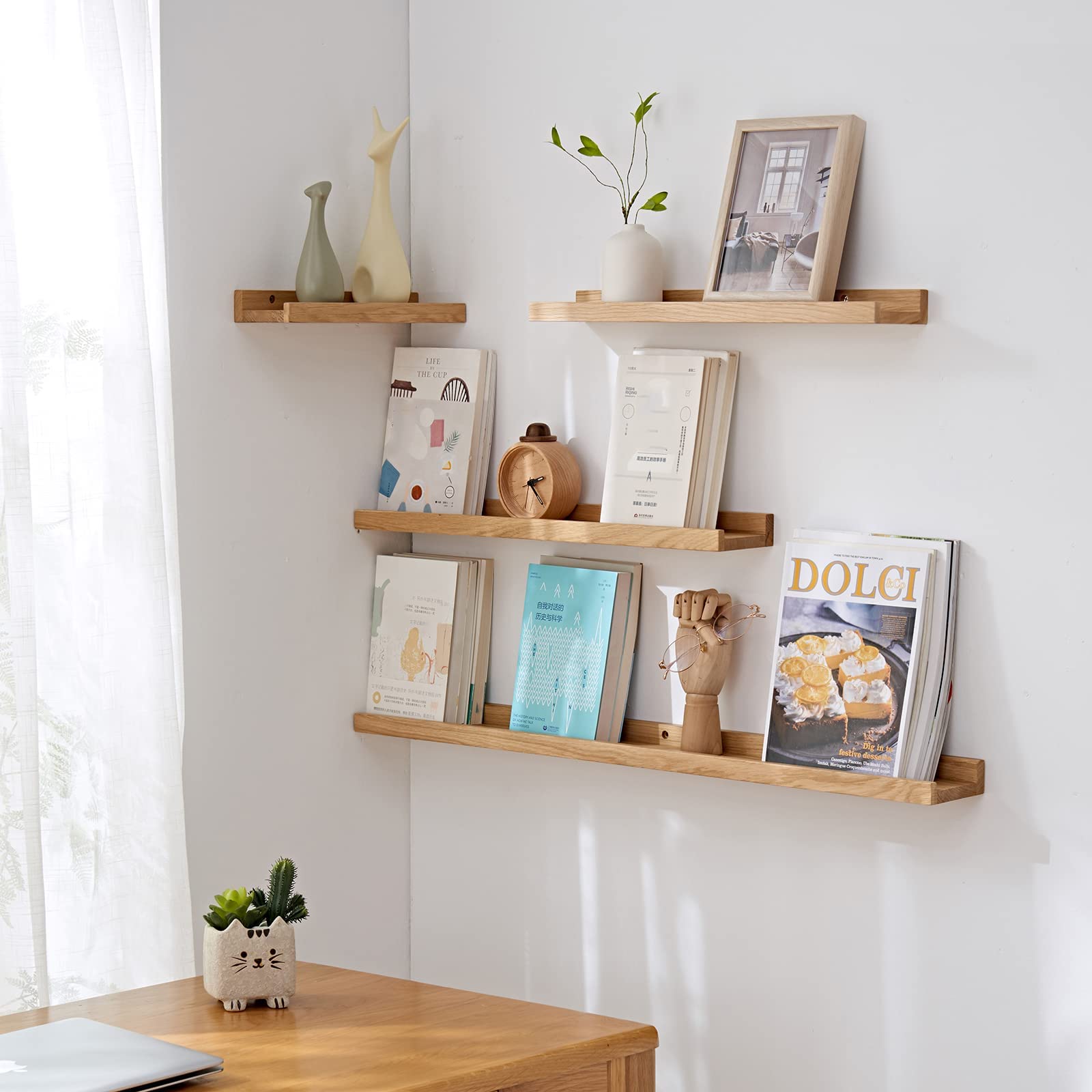 12 Inch Floating Shelves Wall Mounted, Solid Oak Wood Shelf for Decor and Storage