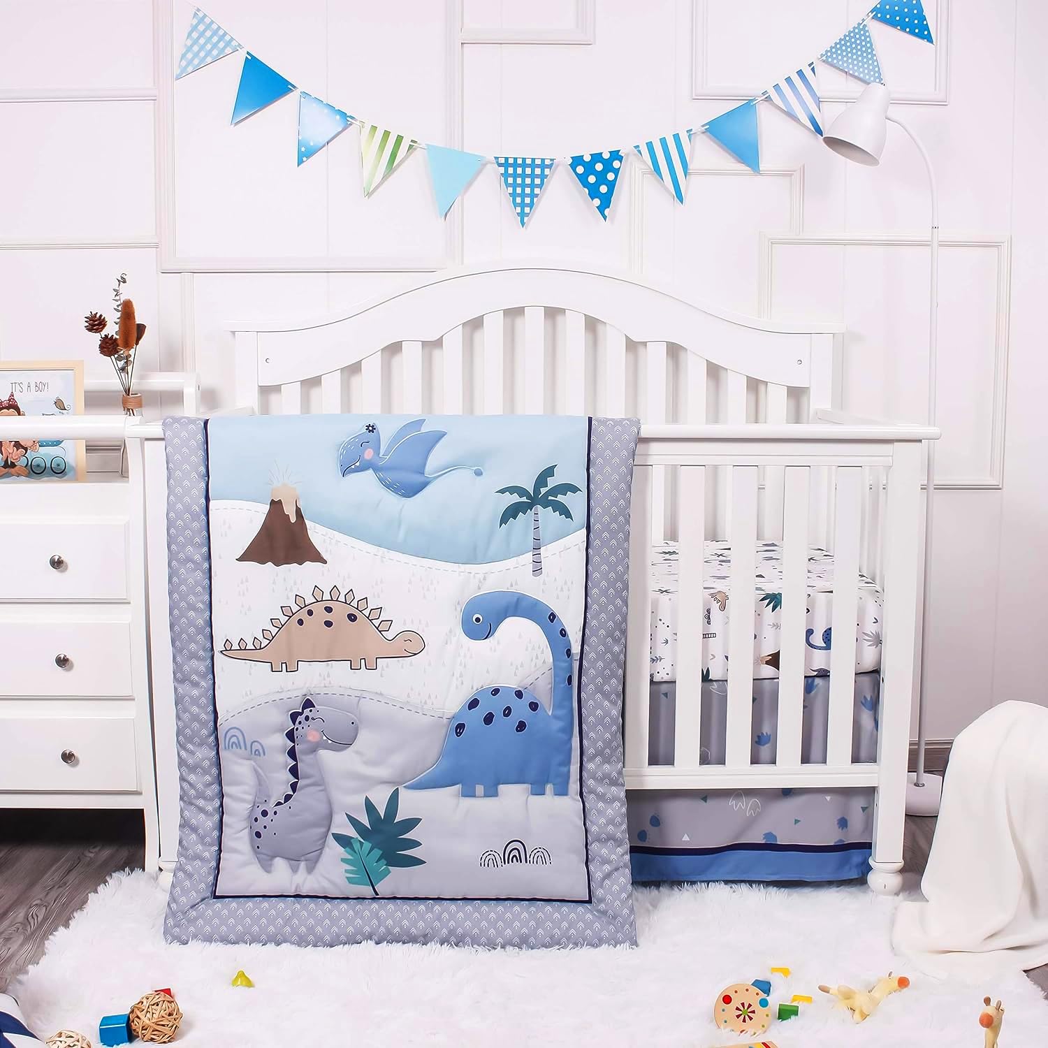 Crib Bedding Set for Boys – Dinosaur 3 Piece Standard Size Nursery Crib Comforter Set