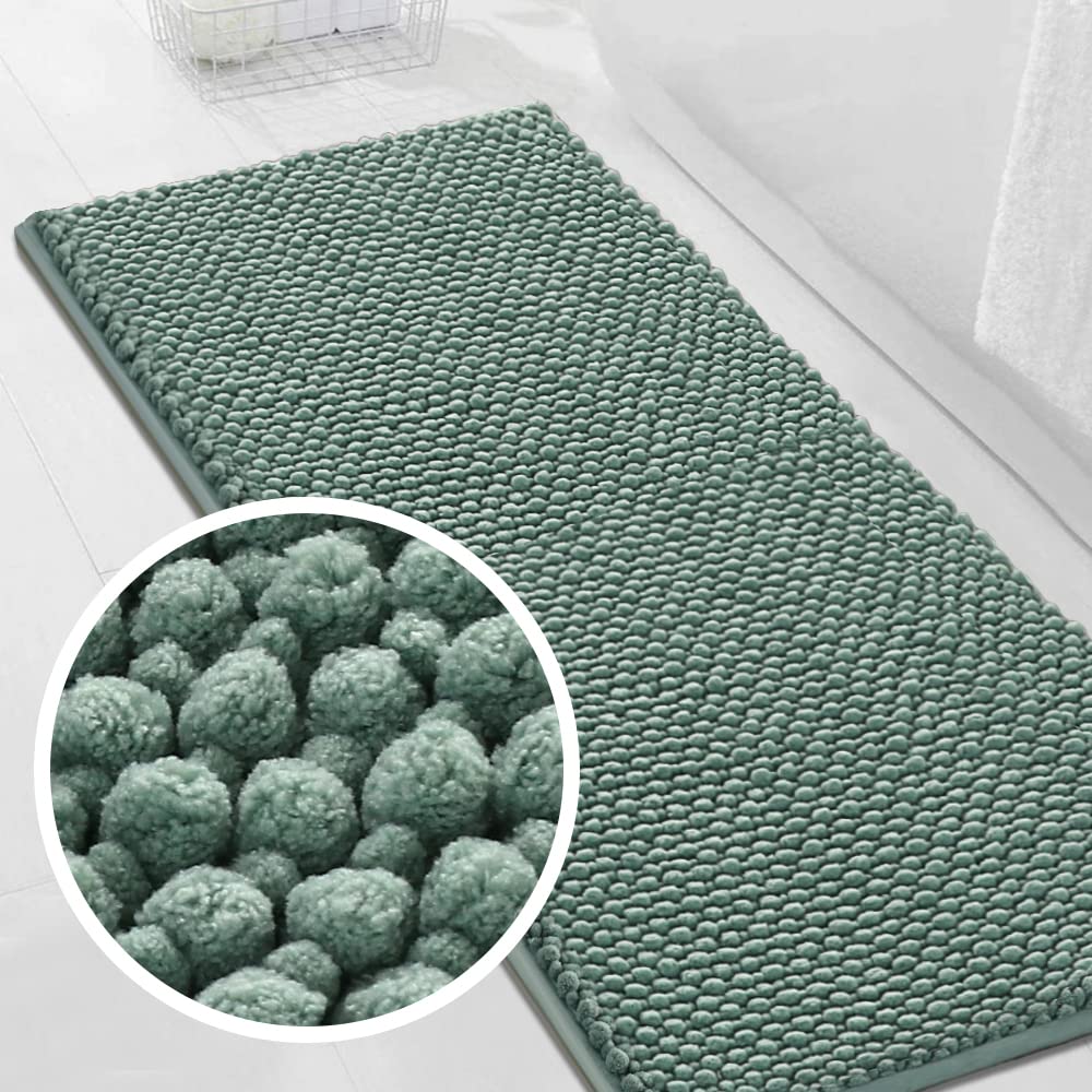 Turquoize Chenille Bath Mat for Bathroom - Non Slip Shaggy Floor Mat for Soft, Absorbent, Thick, Foam backed, 47 x 20 inches, Aqua
