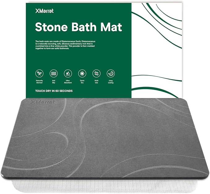 Large Stone Bath Mat, Super Absorbent Diatomaceous Earth Bath Mat