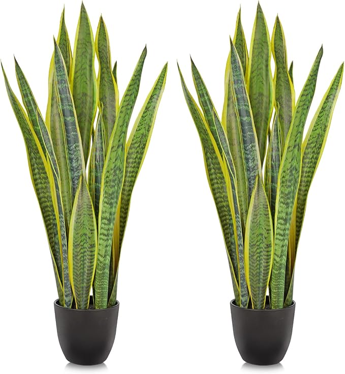 2 Set Artificial Snake Plant Potted, 28 Inch Faux Sansevieria Trifasciata Plants Large Tall