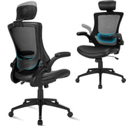 Ergonomic Office Chair with Thickened Leather Seat, Mesh Desk Chair