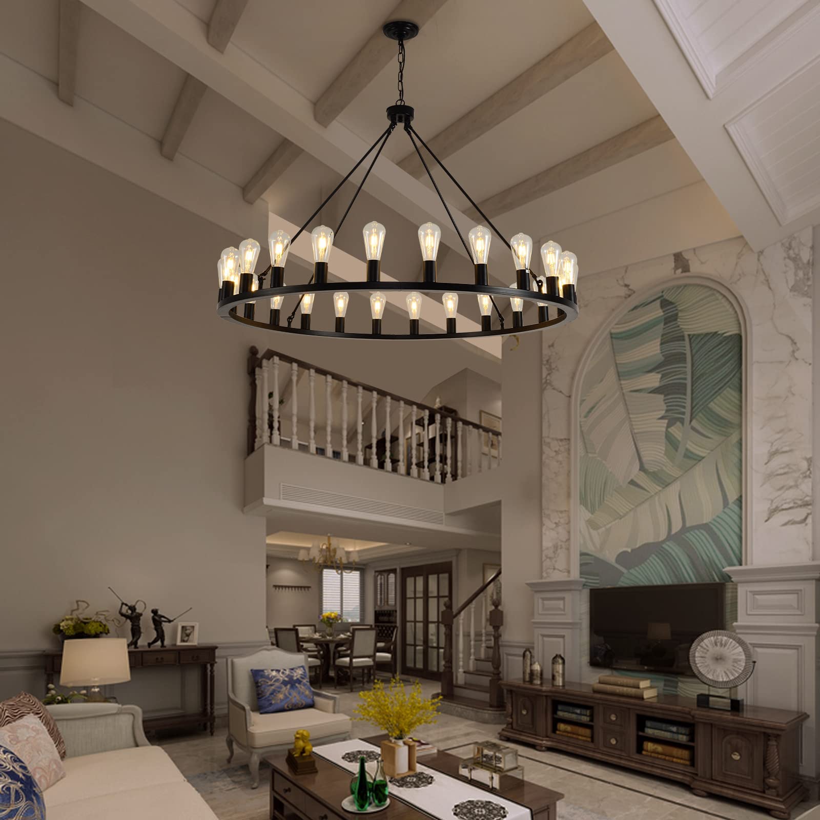 Wagon Wheel Chandelier 24-Light 48-Inch