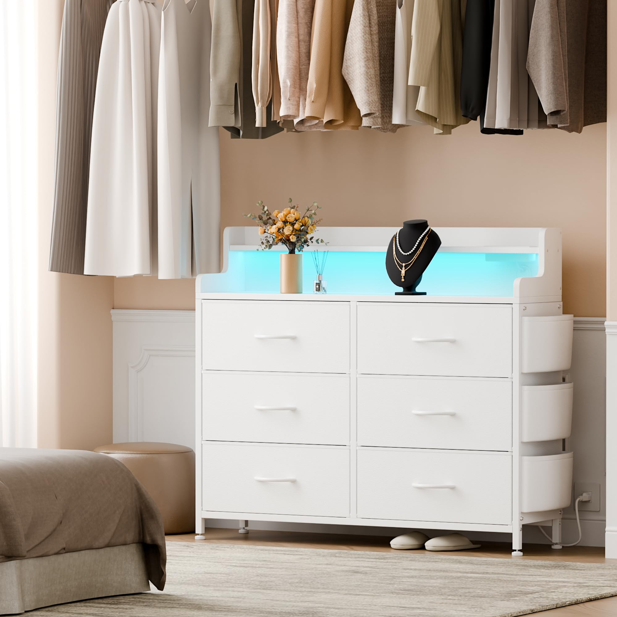 Dresser for Bedroom 6 Drawers - Fabric Dressers for Bedroom with LED Light