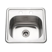 Hospitality Stainless Steel Bar & Prep Sink: 15 Inch Drop-In Topmount 2-Hole Sink