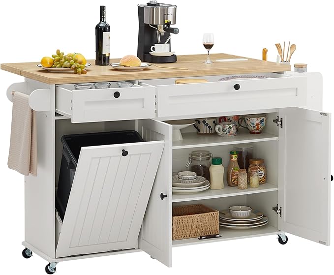 60" Kitchen Island with Power Outlet & Drop Leaf