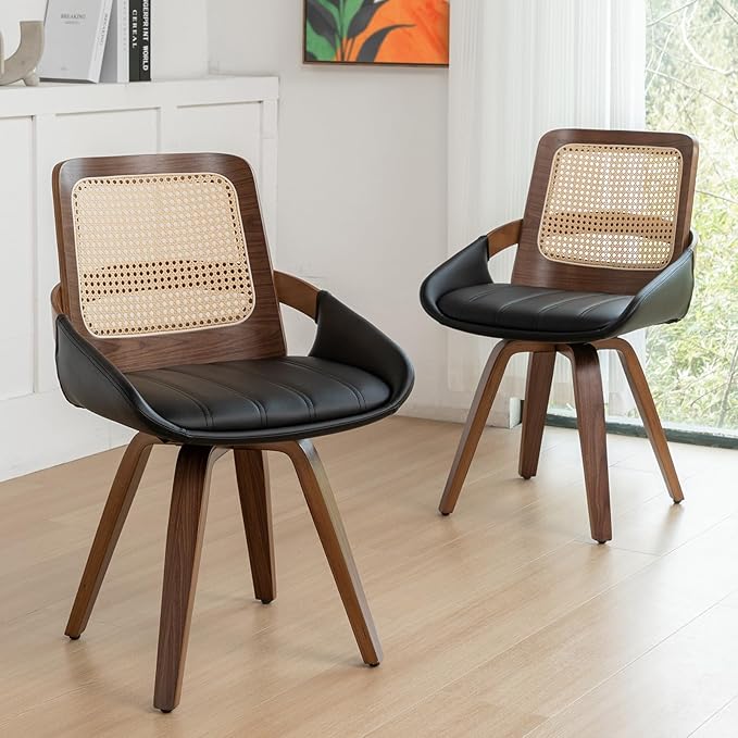 Set of 2 Green Rattan Dining Chairs - Mid Century Modern Dining Chairs