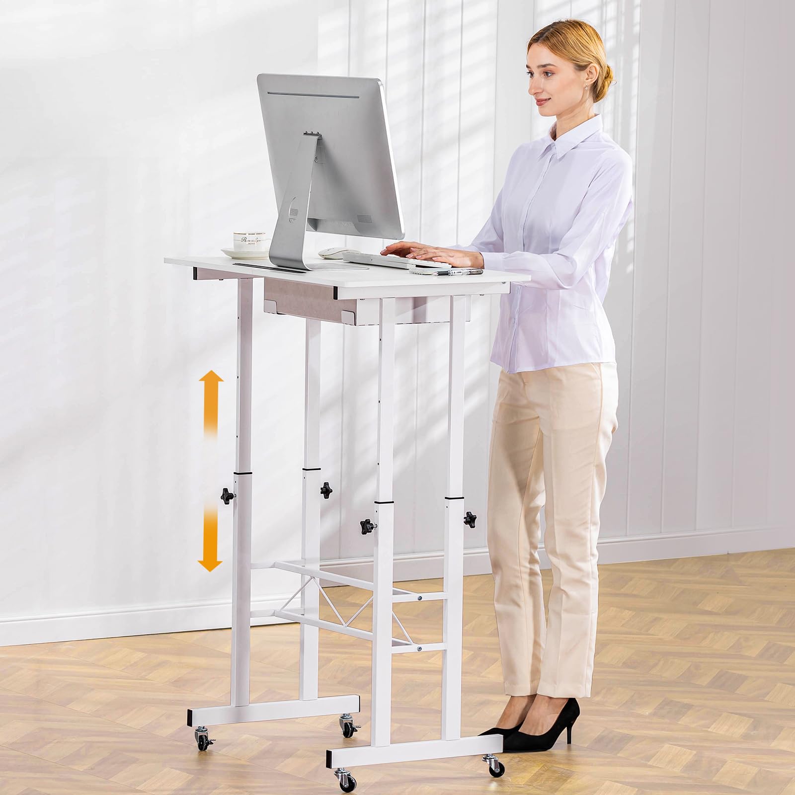 Small Mobile Standing Desk, 32In Wide Adjustable Height Stand Up Desk for Home Office