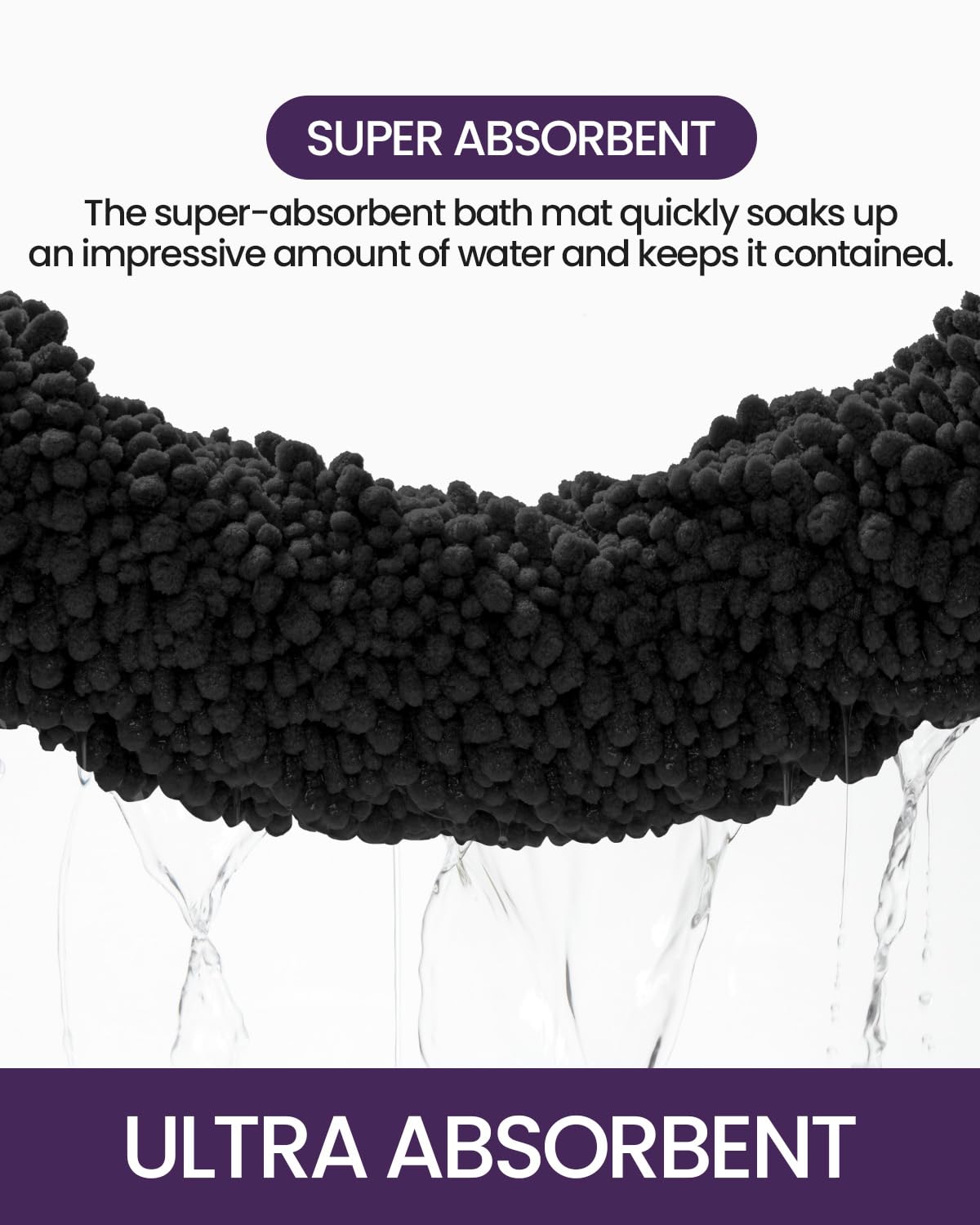 DEXI Bathroom Rug 24x43, Super Soft Thick Chenille Absorbent Bath Mat, Non Slip Machine Washable Fluffy Shag Bathmat for Tub, Shower Floor, Black