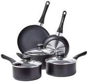 Non Stick Kitchen Cookware 8-Piece Set, Non-Induction, Includes Pots and Pans, Black