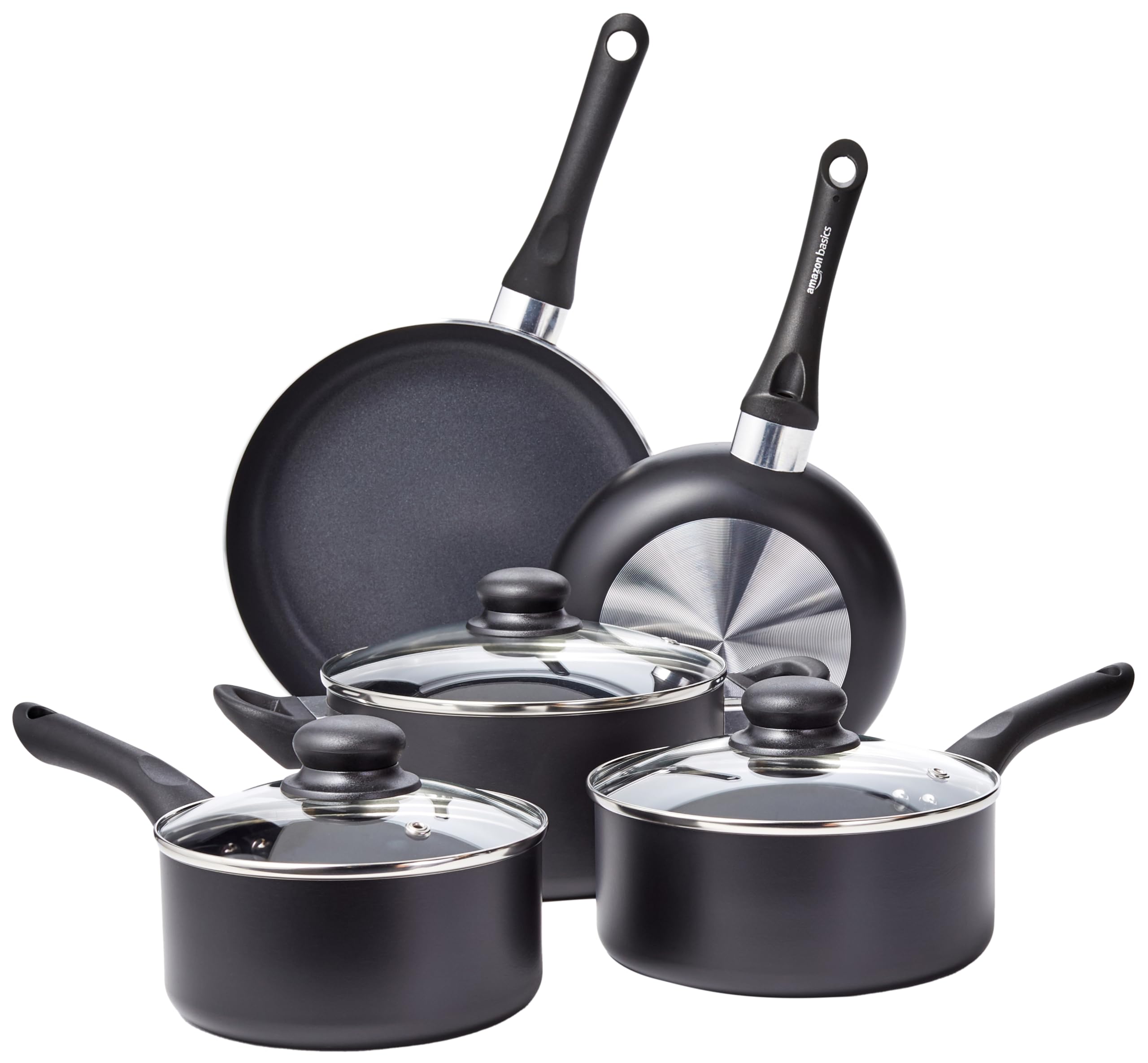 Non Stick Kitchen Cookware 8-Piece Set, Non-Induction, Includes Pots and Pans, Black