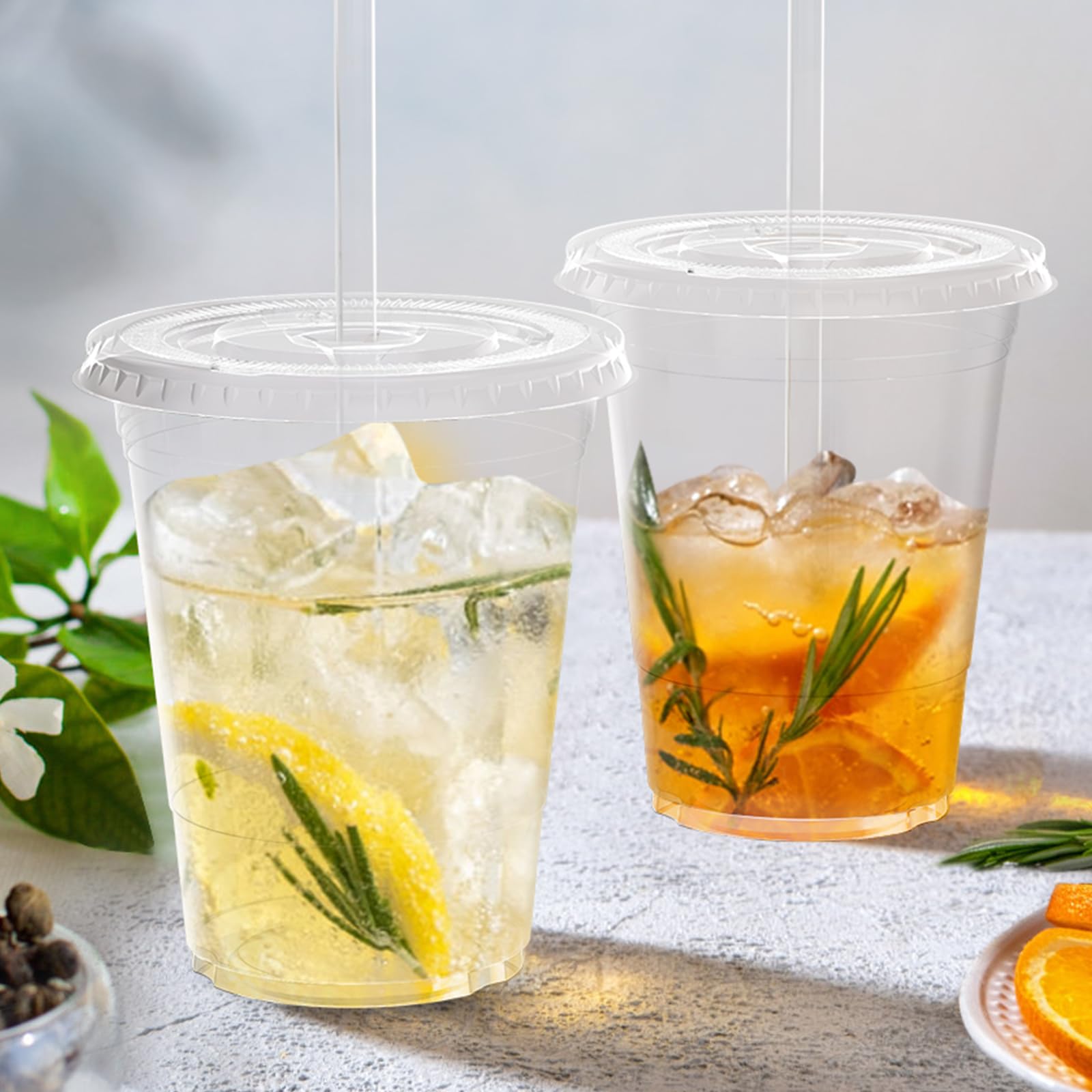 100 Pack - 16 oz Clear Plastic Cups with Lids and Straws