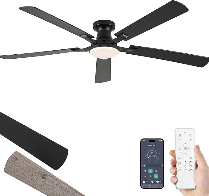 52 Inch Ceiling Fan with Light, App&Remote Control, Flush Mount Low Profile, Dimmable