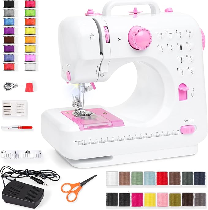 Compact Sewing Machine, 42-Piece Beginners Kit, Multifunctional Portable 6V Beginner