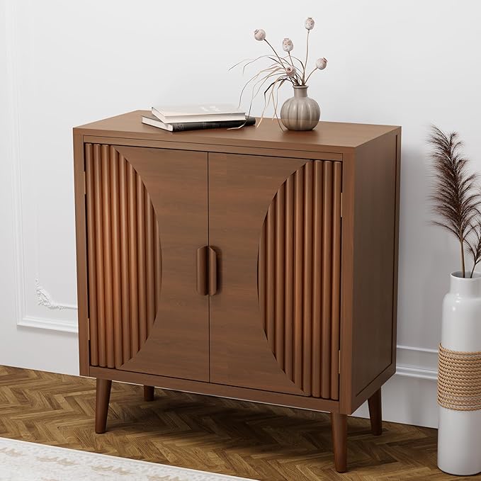 Accent Cabinet with Doors and Shelf, Rustic Boho Decorative Buffet Sideboard