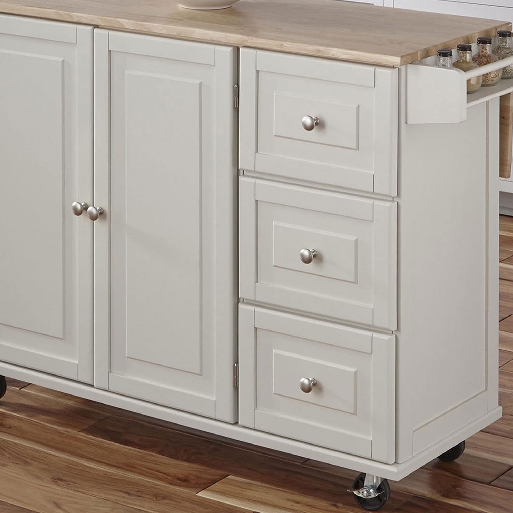 Madison Off-White Mobile Kitchen Island Cart with Wood Drop Leaf Breakfast Bar