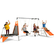Fairview Metal Swing Set with 2 Swings, Rocking Horse, Mini-Trampoline, on Slide