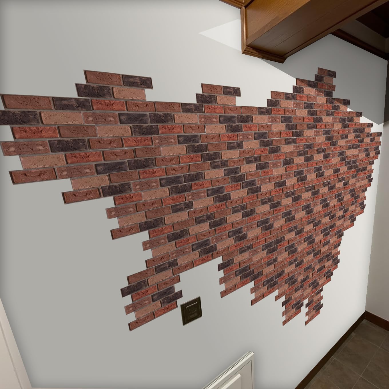 10 Pieces 3D Wall Panels, Peel and Stick, Faux Brick Wall Panel,3D Self Adhesive Brick Tiles