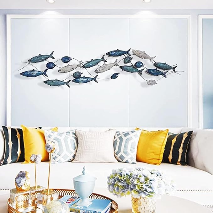 Coastal Metal Fish Wall Decor, Large Nautical Wall Art, School of Fish Wall Sculpture