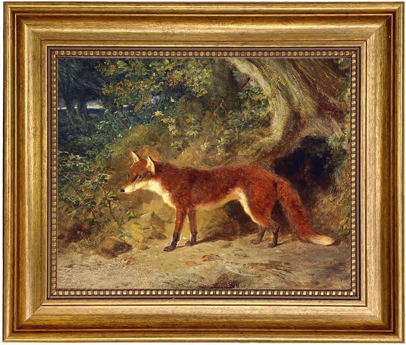 Fox and Feathers 8 x 10” Oil Painting Print on Canvas Gold Frame Home Wall Art Décor