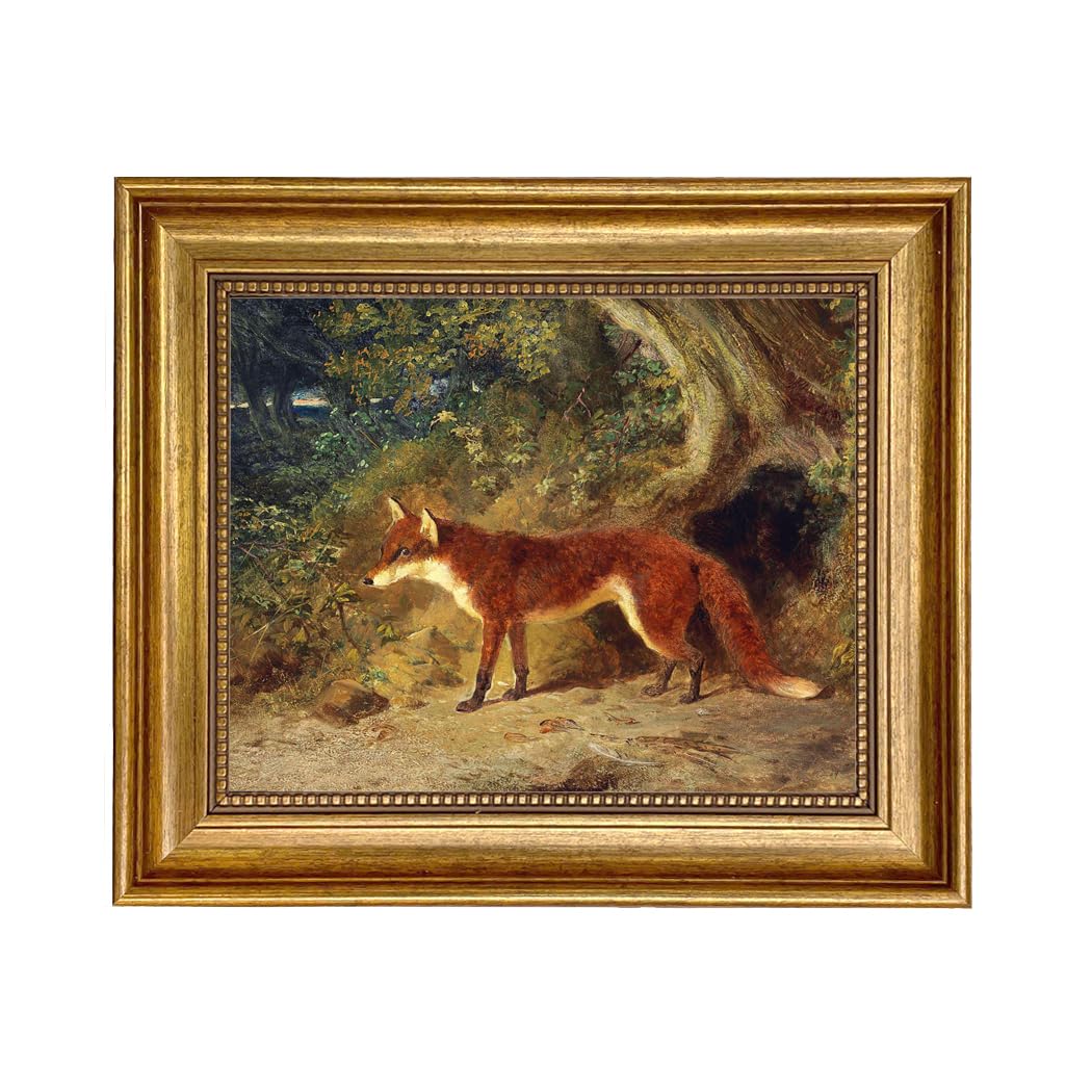 Fox and Feathers 8 x 10” Oil Painting Print on Canvas Gold Frame Home Wall Art Décor