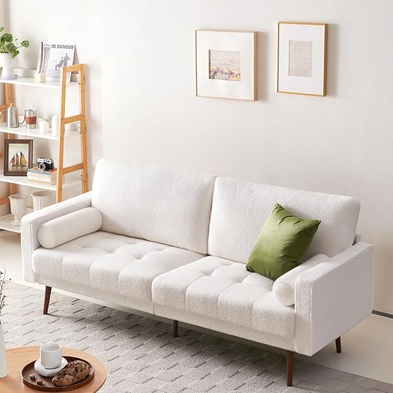 Faux Leather Sofa Couch, Mid-Century 73 Inch 3 Seater Leather Couch  for Living Room