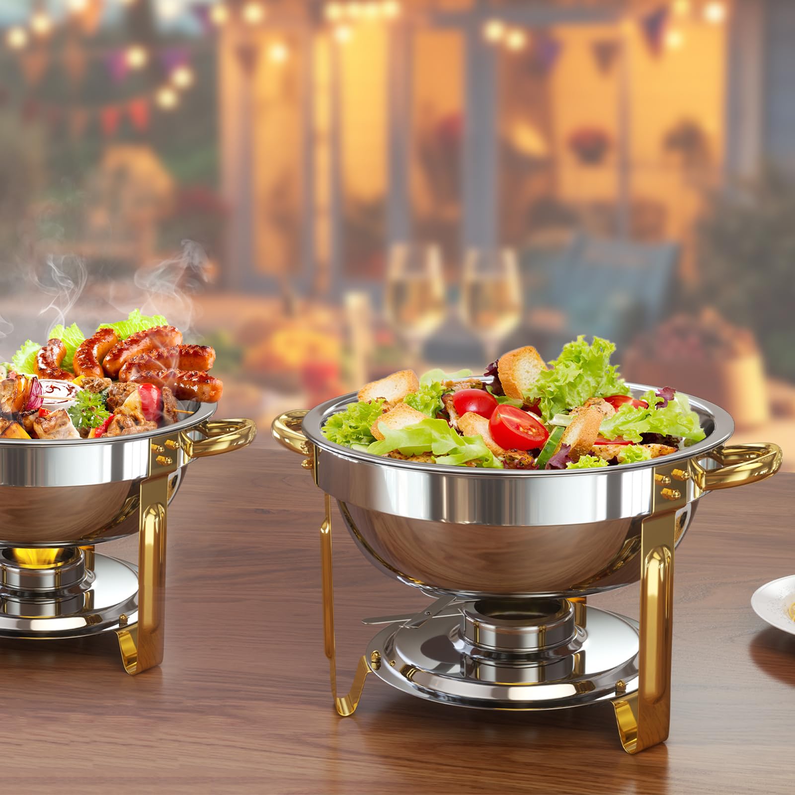 Chafing Dishes for Buffet 4 Pack, 5QT Round Chafing Dish Buffet Set
