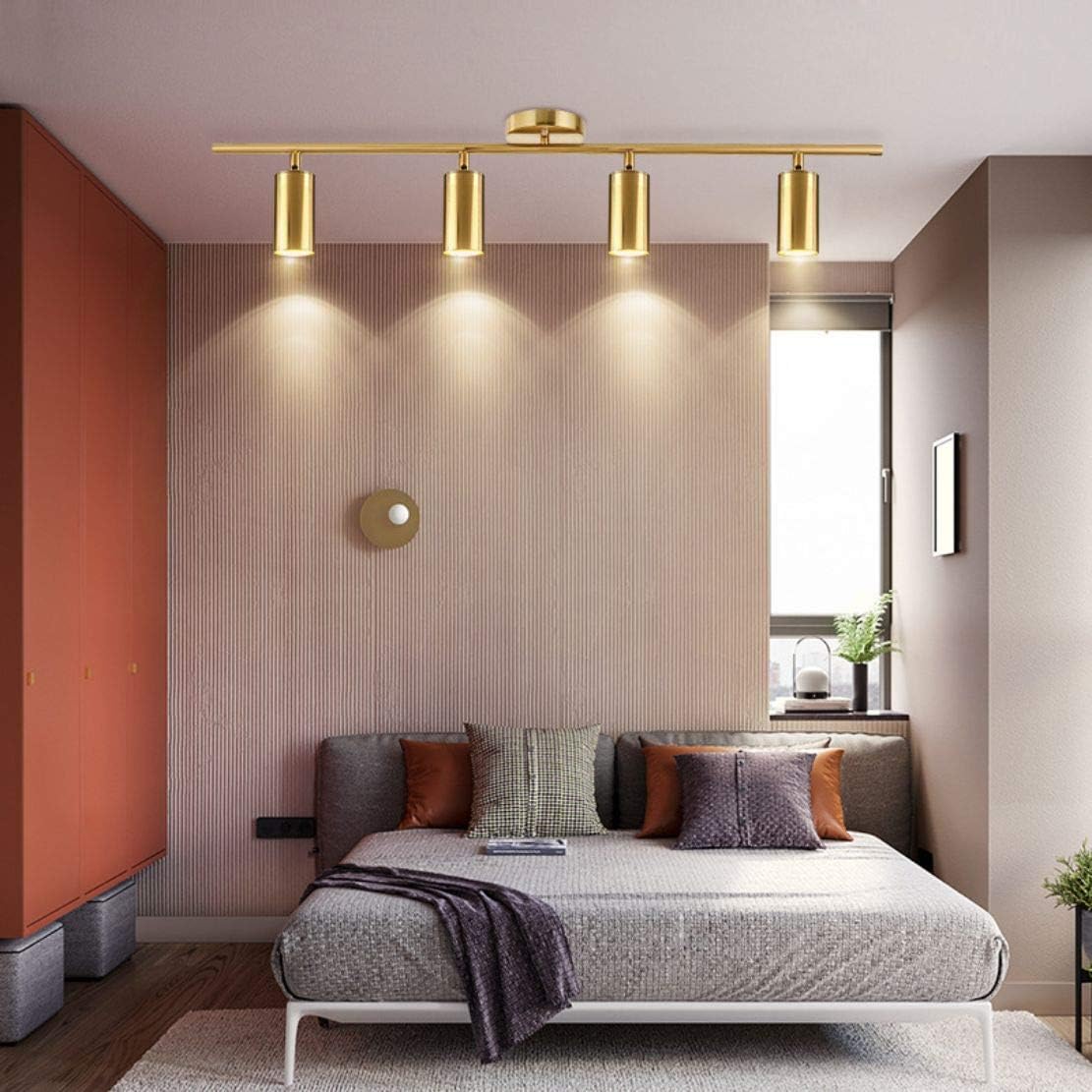 Modern Gold 4-Lights LED Track Lighting Kit Brushed Brass Flush Mount Ceiling