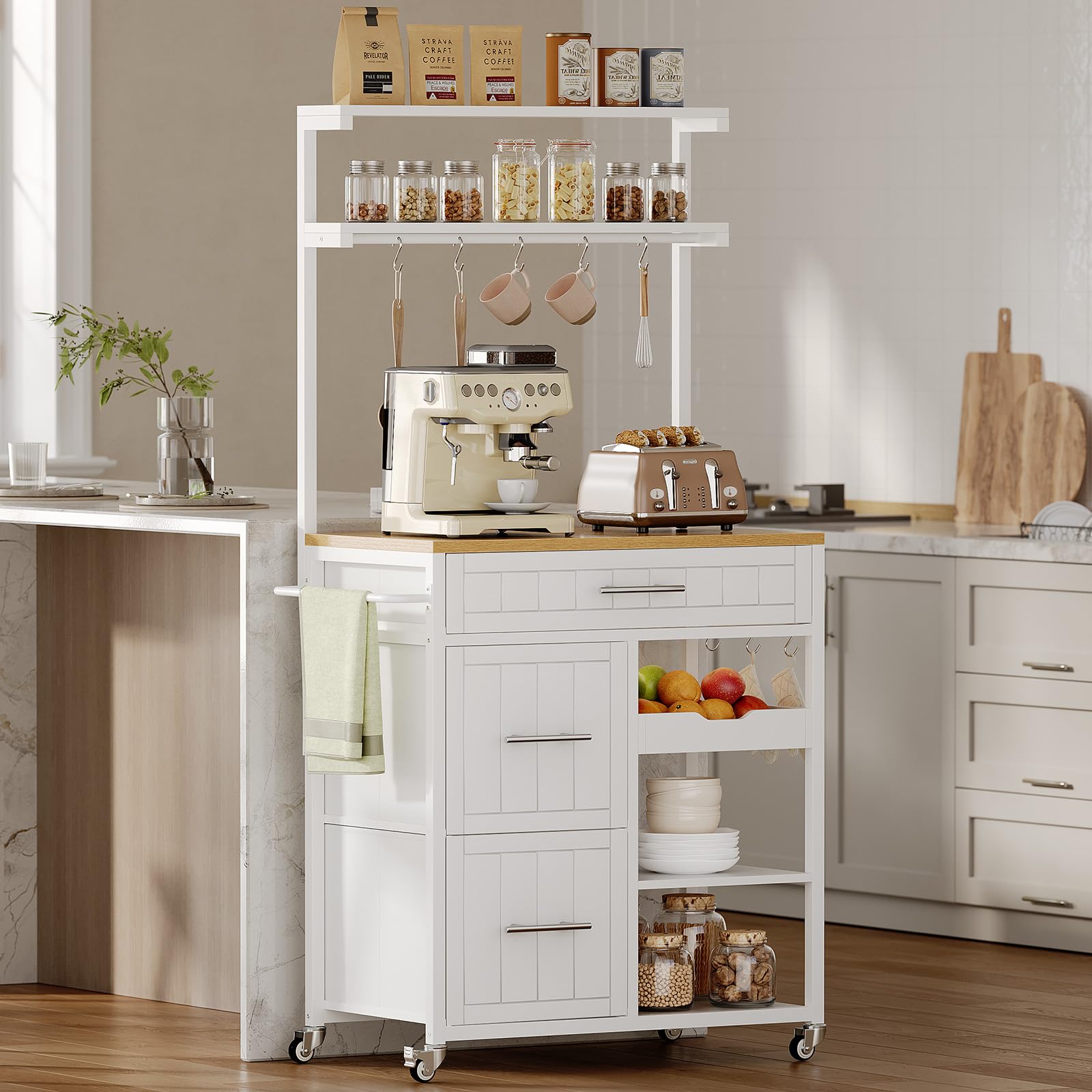 Kitchen Island with Storage, Rolling Kitchen Island Cart with Shelves and Drawers
