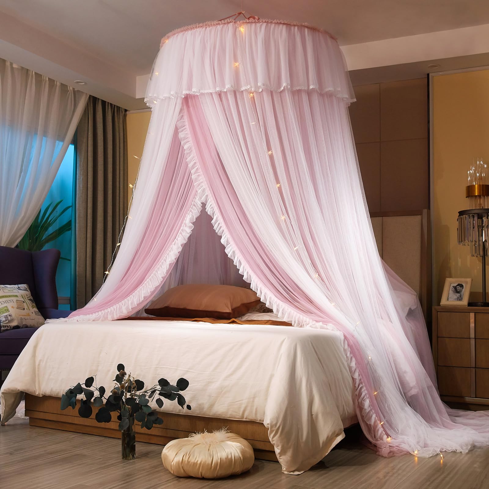 Princess Bed Canopy for Girls & Adults, Elegant Double-Layer Bed Curtain