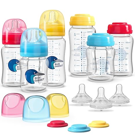 Multipurpose Anti-Colic Glass Baby Bottles with Slow Flow and Natural Flow Nipples